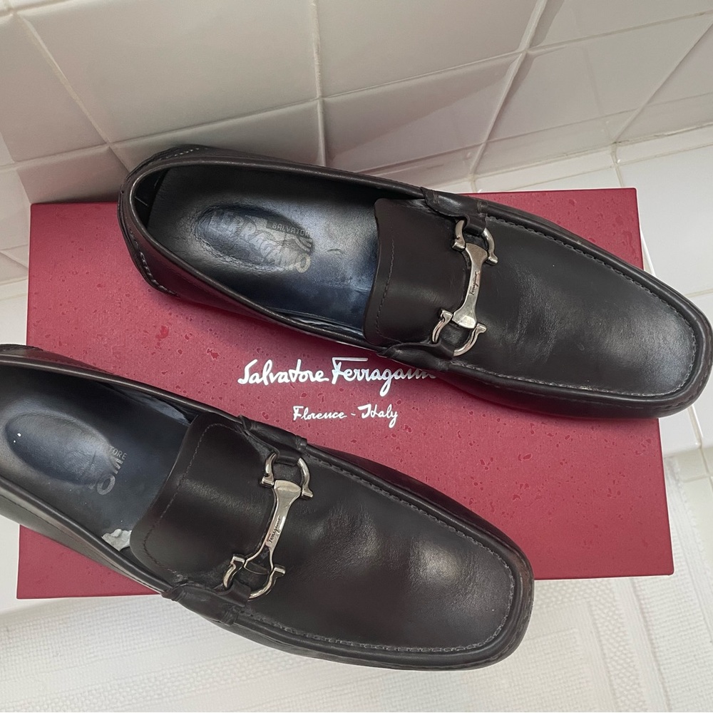 Salvatore Ferragamo Plum brown leather men’s loafers size 101/2